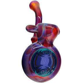 Lezak Glass Wig Wag Reversal Sherlock Glass Pipe with Intricate Color Design - Side View