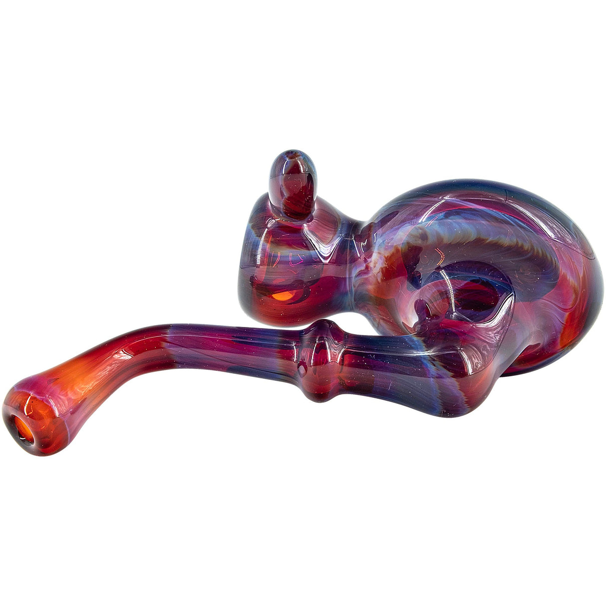 Chris Lezak Wig Wag Reversal Sherlock Glass Pipe with colorful swirl patterns, side view