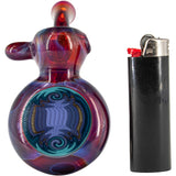 Chris Lezak Wig Wag Reversal Sherlock Glass Pipe with Intricate Design, next to lighter for scale