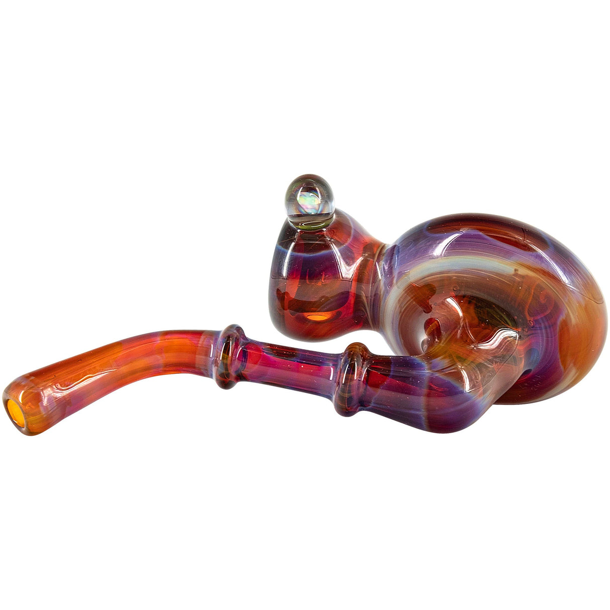 Lezak Glass Black and White Reversal Disc Sherlock Pipe, Durable Borosilicate, Side View