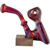 Chris Lezak Reversal Sherlock Pipe, Borosilicate Glass, Angled Side View on Wooden Block