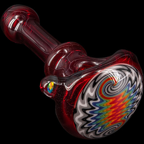 Chris Lezak Fire Red Rainbow Reversal Spoon Pipe, Borosilicate Glass, Angled View