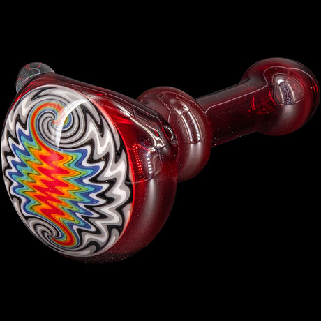 Lezak Glass Fire Red Rainbow Reversal Spoon Pipe, Heady Borosilicate Glass, Side View