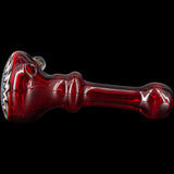 Fire Red Rainbow Reversal Glass Spoon Pipe by Chris Lezak, Borosilicate Handpipe, Side View