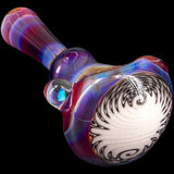 Lezak Glass Black and White Reversal Spoon Pipe with Opal Marble, Angled View