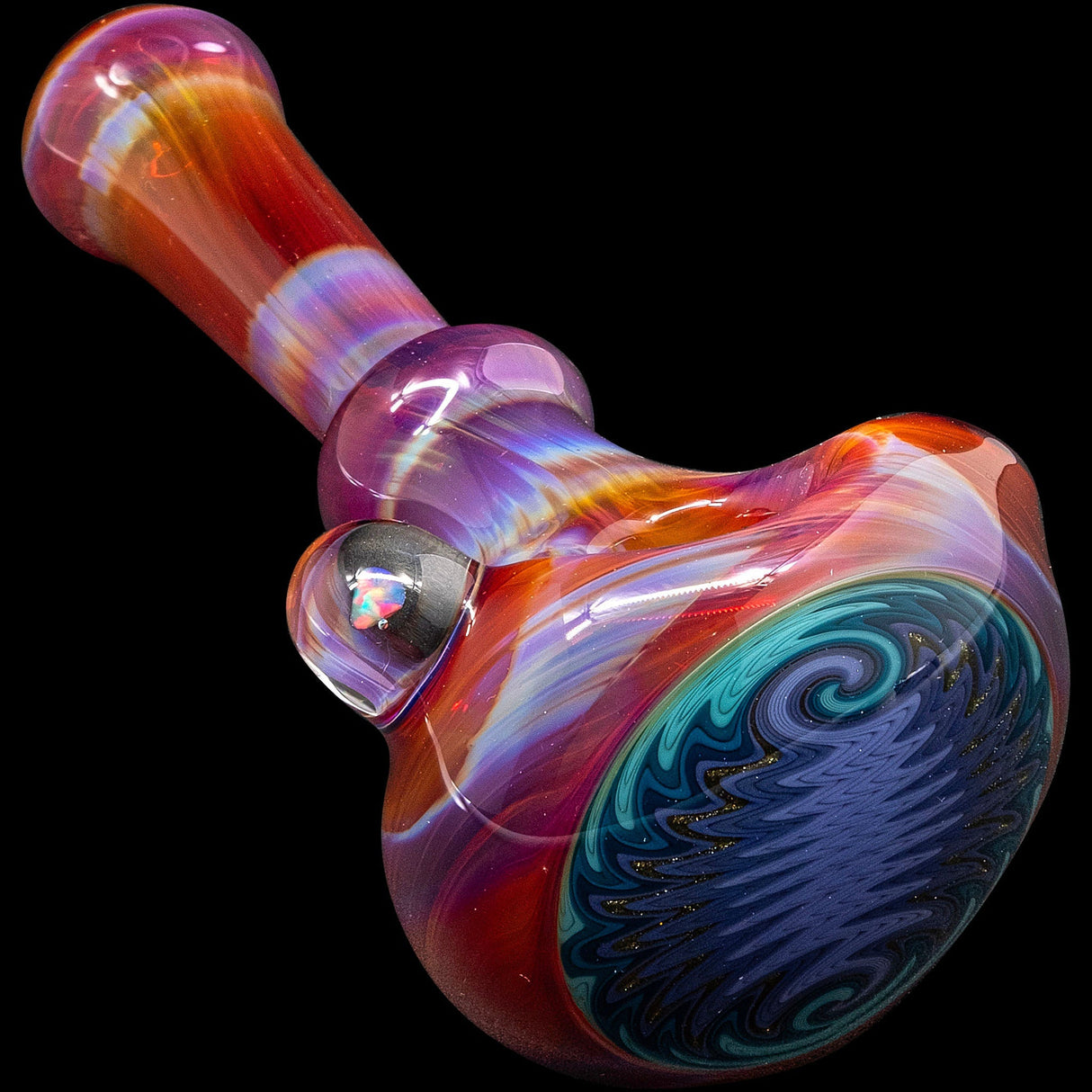 Chris Lezak Glass Spoon Pipe with Reversal Pattern and Opal Marble Detail