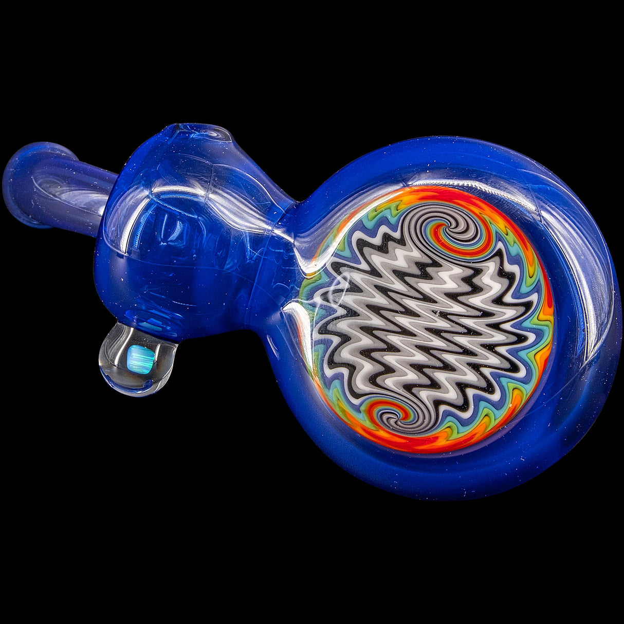 Lezak Glass Wig Wag Rainbow Sherlock Pipe, Borosilicate, Side View on Black