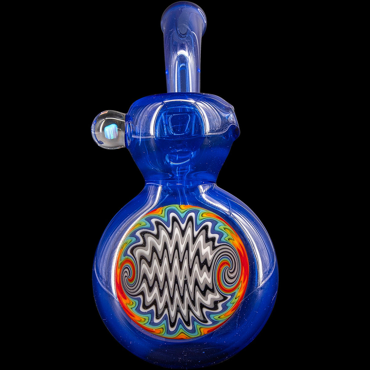 Lezak Glass Wig Wag Rainbow Reversal Sherlock Glass Pipe, front view on seamless black background