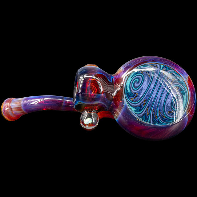 Lezak Glass Wig Wag Blue Wave Sherlock Hand Pipe with Intricate Design - Side View