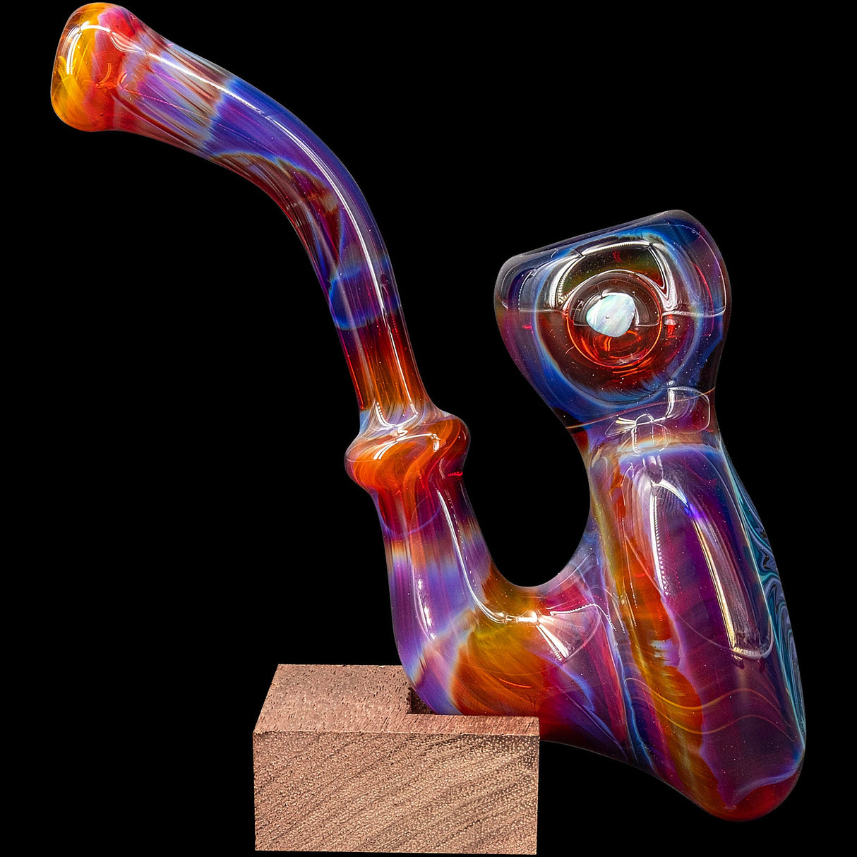 Lezak Glass Wig Wag Blue Wave Sherlock Pipe, Borosilicate Glass, Angled Side View