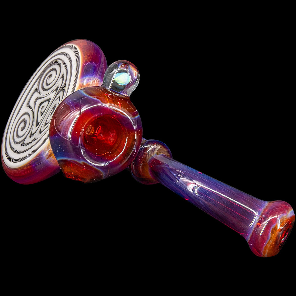 Lezak Glass Black and White Reversal Disc Sherlock Pipe, Borosilicate, Side View