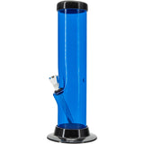 JM Plastics 9" Blue Acrylic Straight Tube Bong, Front View on Seamless White Background