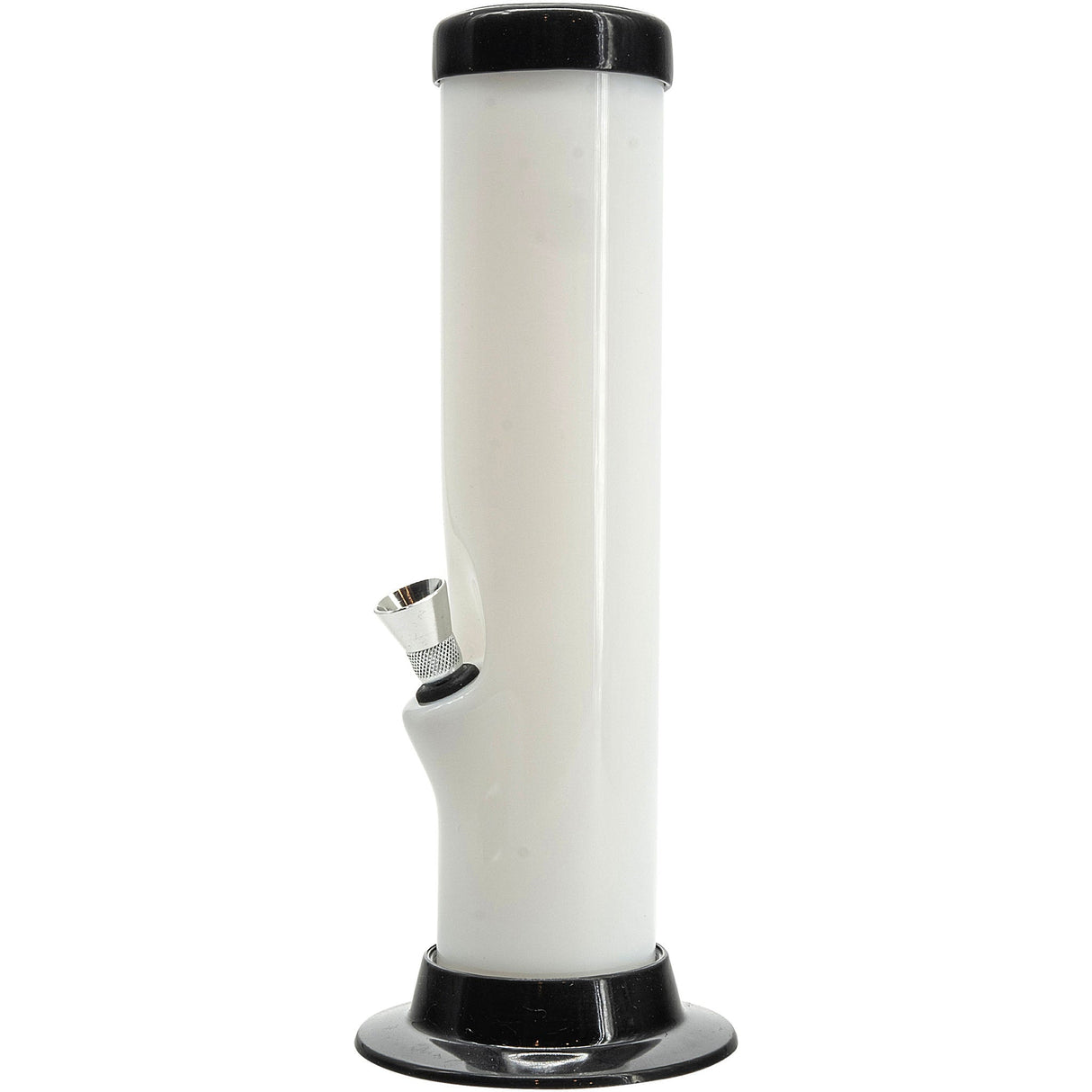 JM Plastics Acrylic Straight Tube Basic Bong in White, Front View, Available in Multiple Sizes