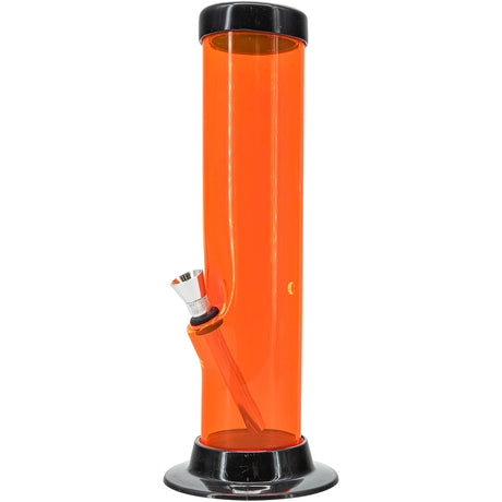 JM Plastics Acrylic Straight Tube Bong in Vibrant Orange, 15 Inch Tall Variant, Front View