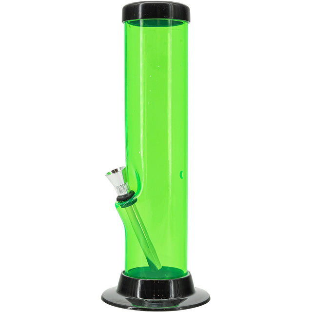 JM Plastics Illuminati Green Acrylic Straight Tube Bong, Front View, 15 Inch