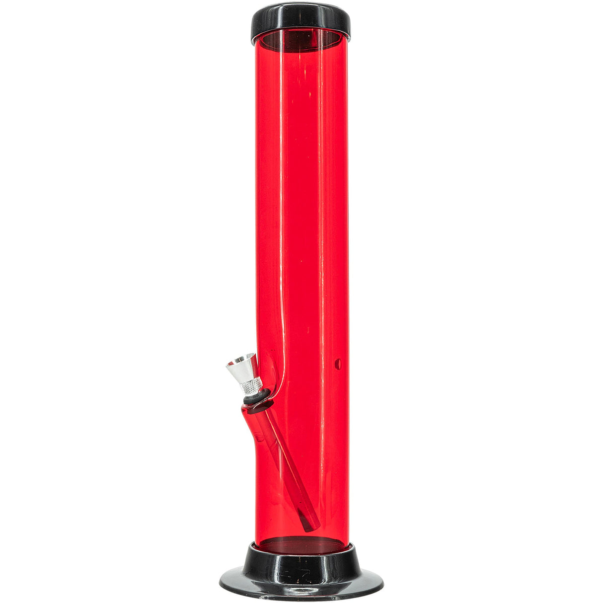 JM Plastics Acrylic Straight Tube Bong in Red, 12 Inch - Front View on White Background