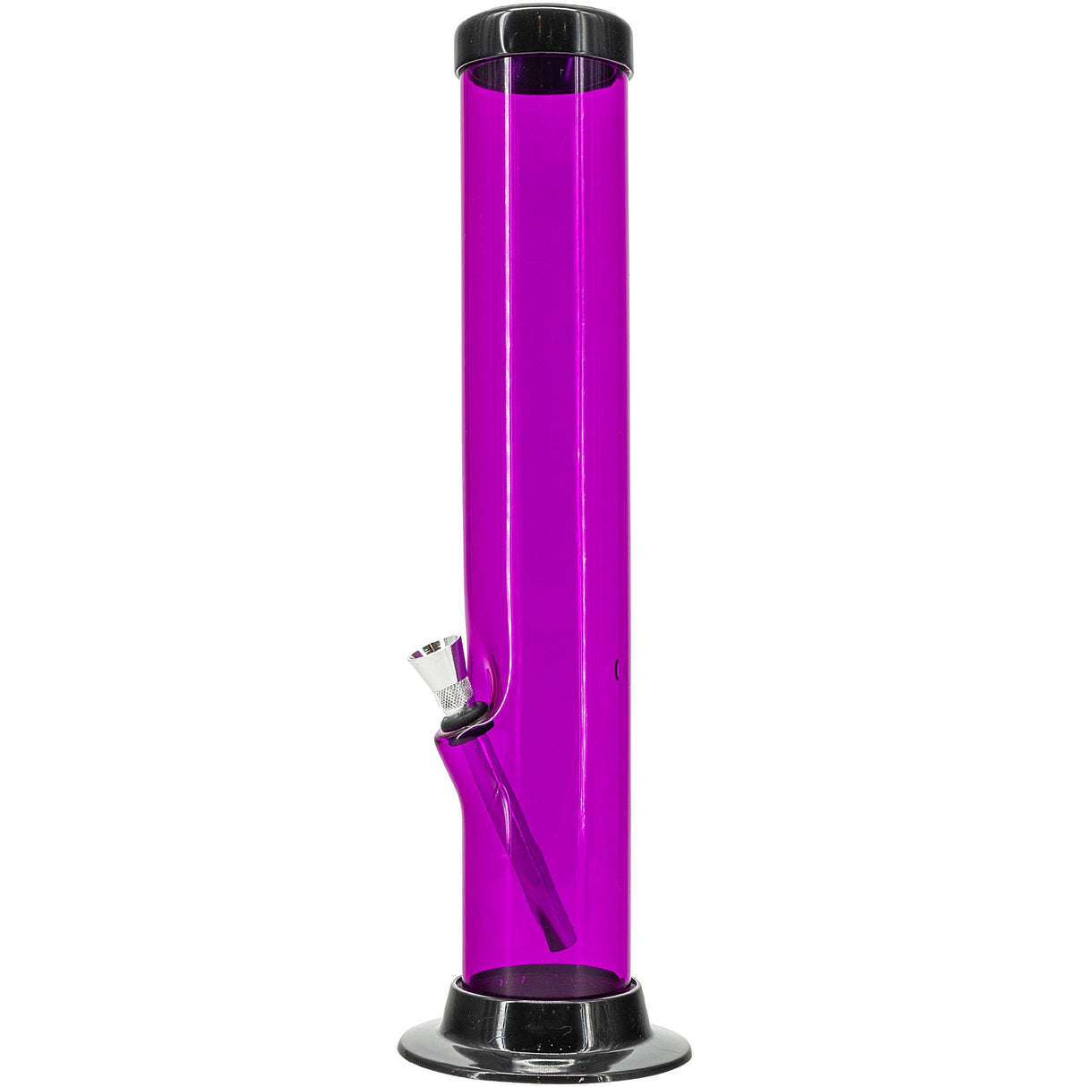 JM Plastics 12" Acrylic Straight Tube Bong in Purple, Front View on White Background