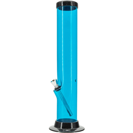 JM Plastics Acrylic Straight Tube Bong in Ice Blue, 12 Inch Tall, Front View on White Background