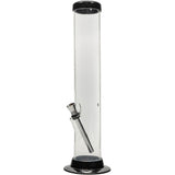 JM Plastics Acrylic Straight Tube Bong in Grey, 12 Inch Tall, Front View on White Background