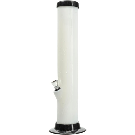 JM Plastics Acrylic Straight Tube Bong in White, 12 Inch, Front View on Seamless White Background