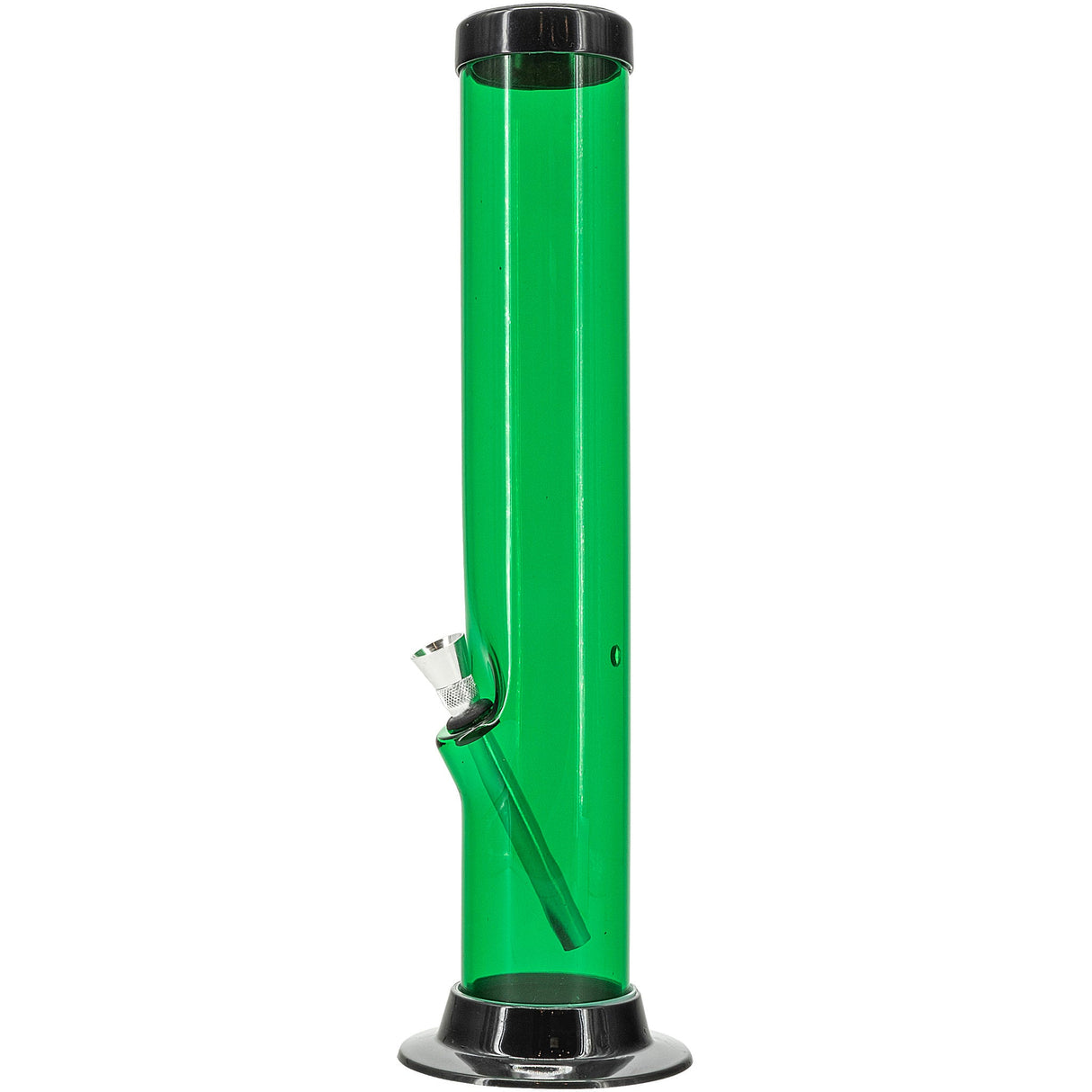 JM Enterprises Acrylic Straight Tube Bong in Green, 12 Inch Tall - Front View