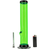 JM Plastics Acrylic Straight Tube Basic Bong in Neon Green - 12" Tall with Removable Bowl