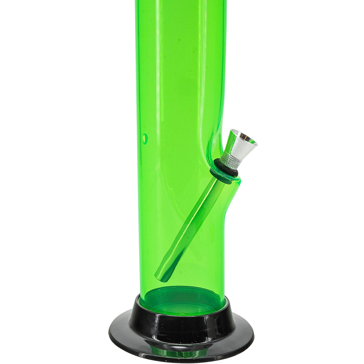 JM Plastics Acrylic Straight Tube Bong in Vibrant Green - Side View with Bowl