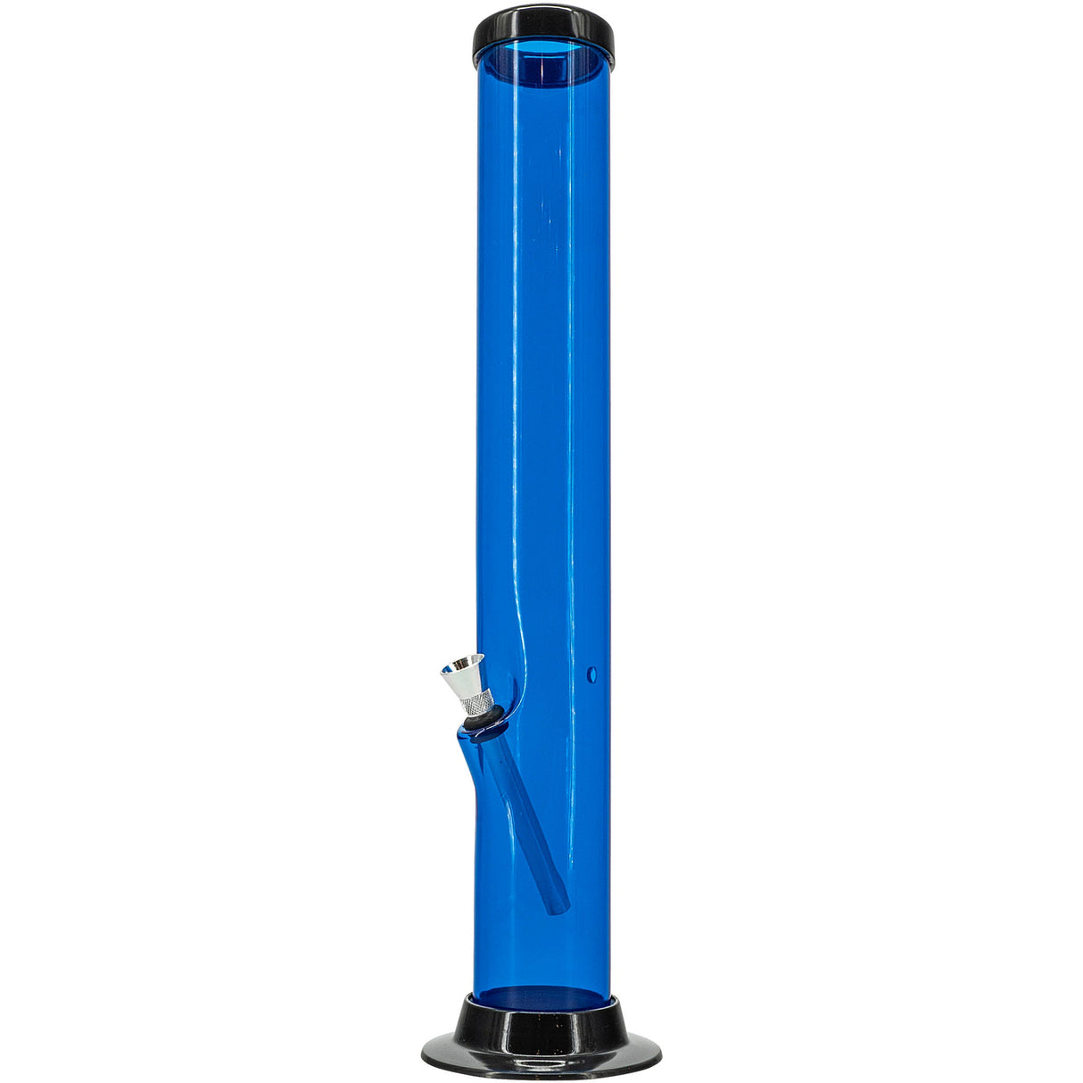 JM Plastics 15" Acrylic Straight Tube Bong in Blue - Front View, Durable & Lightweight