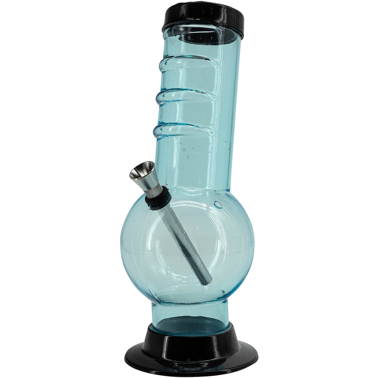 JM Plastics Acrylic Bent Neck Bubble Base Bong in Light Blue, 12", Front View