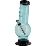 JM Plastics Acrylic Bent Neck Bubble Base Bong in Light Blue, 12", Front View