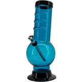 JM Plastics Acrylic Bent Neck Bubble Base Bong in Ice Blue, 9-12 Inch Options, Front View