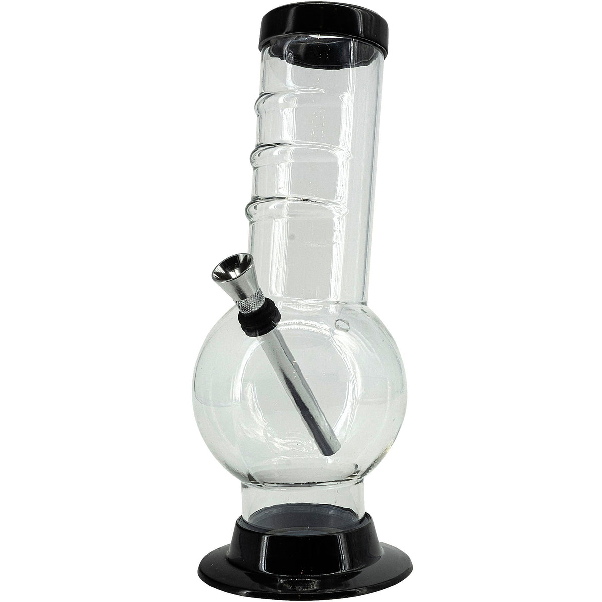 JM Plastics Acrylic Bent Neck Bubble Base Bong in Grey, 9-12 Inch Options, Front View