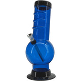 JM Plastics Acrylic Bent Neck Bubble Base Bong in Blue, 9-12" Tall, Easy Grip, Front View