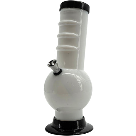 JM Plastics Acrylic Bent Neck Bubble Base Bong in White, 9-12" Tall, Sturdy Design - Side View