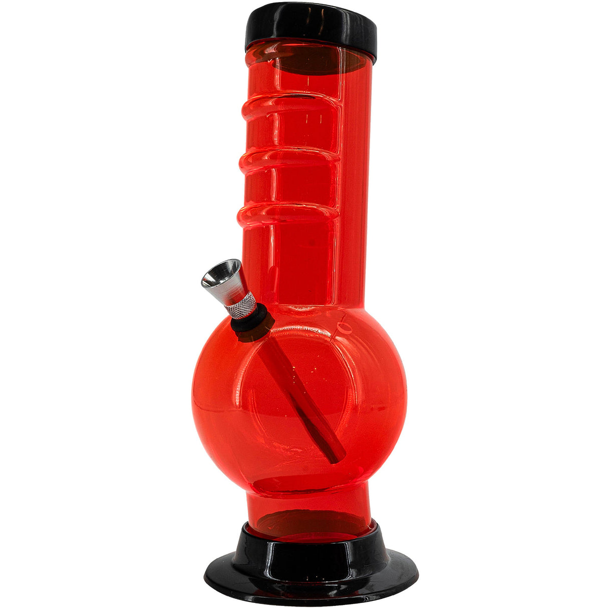 JM Plastics Acrylic Bent Neck Bubble Base Bong in Orange, 9-12" Tall, Side View