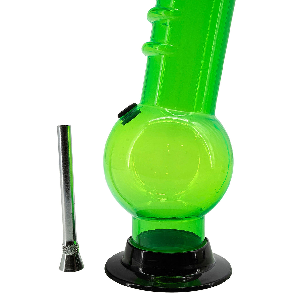 JM Plastics Acrylic Bent Neck Bubble Base Bong in Vibrant Green with Detachable Bowl