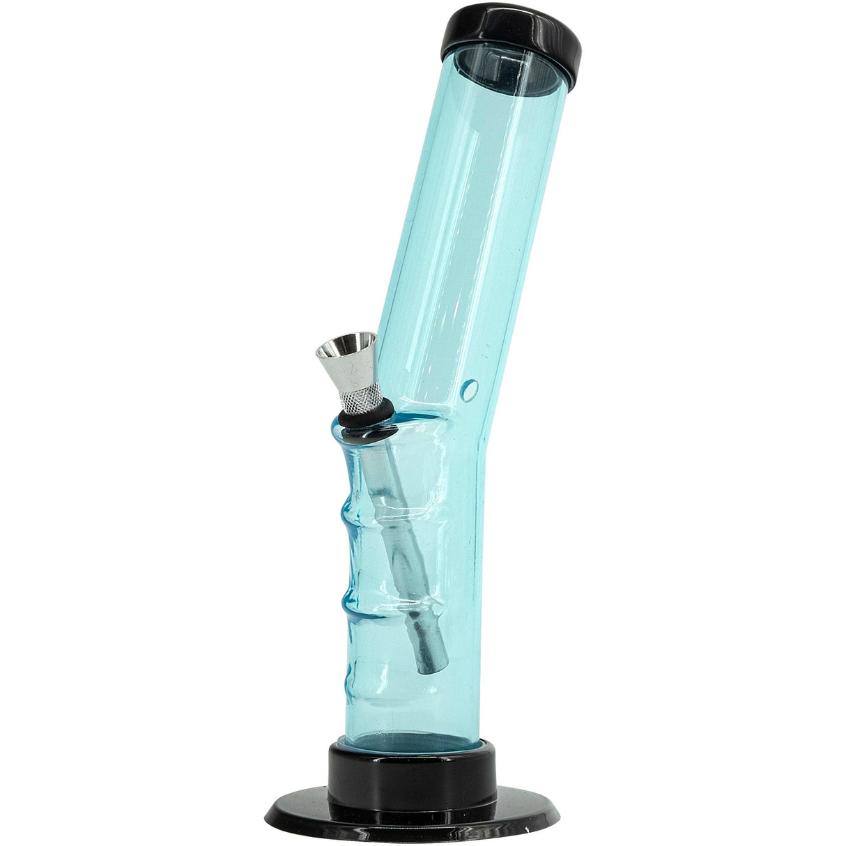 JM Plastics Acrylic Angled Straight Tube Bong in Light Blue, 9-12 Inch Options, Side View