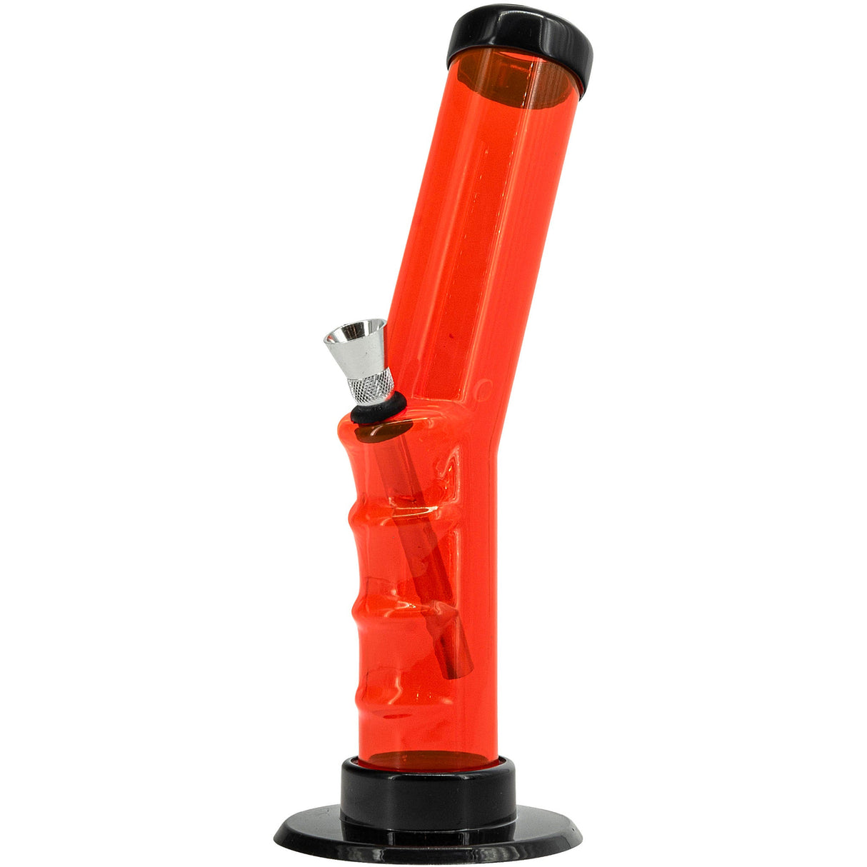 JM Plastics Acrylic Angled Straight Tube Bong in Orange, 9-12 Inch Options, Front View