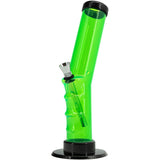 JM Plastics Angled Straight Tube Bong in Illuminati Green, 12" Tall, Acrylic, Side View