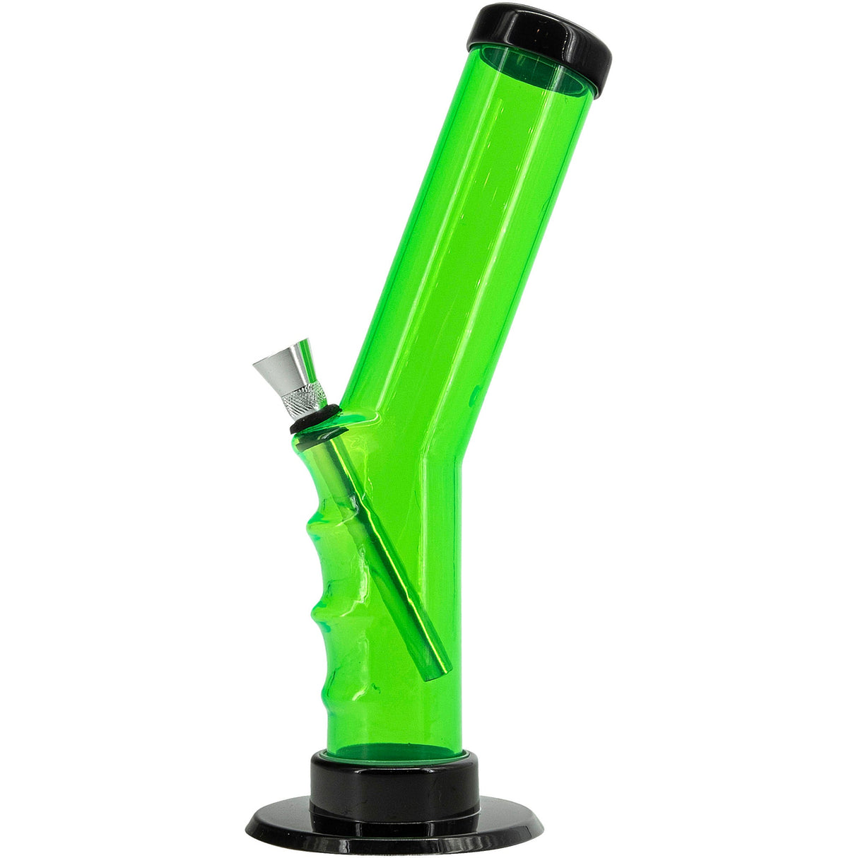 JM Plastics Angled Straight Tube Bong in Vibrant Green, 9-12" Tall with Sturdy Base - Side View