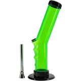 JM Plastics Angled Straight Tube Bong in Vibrant Green with Detachable Bowl - Side View