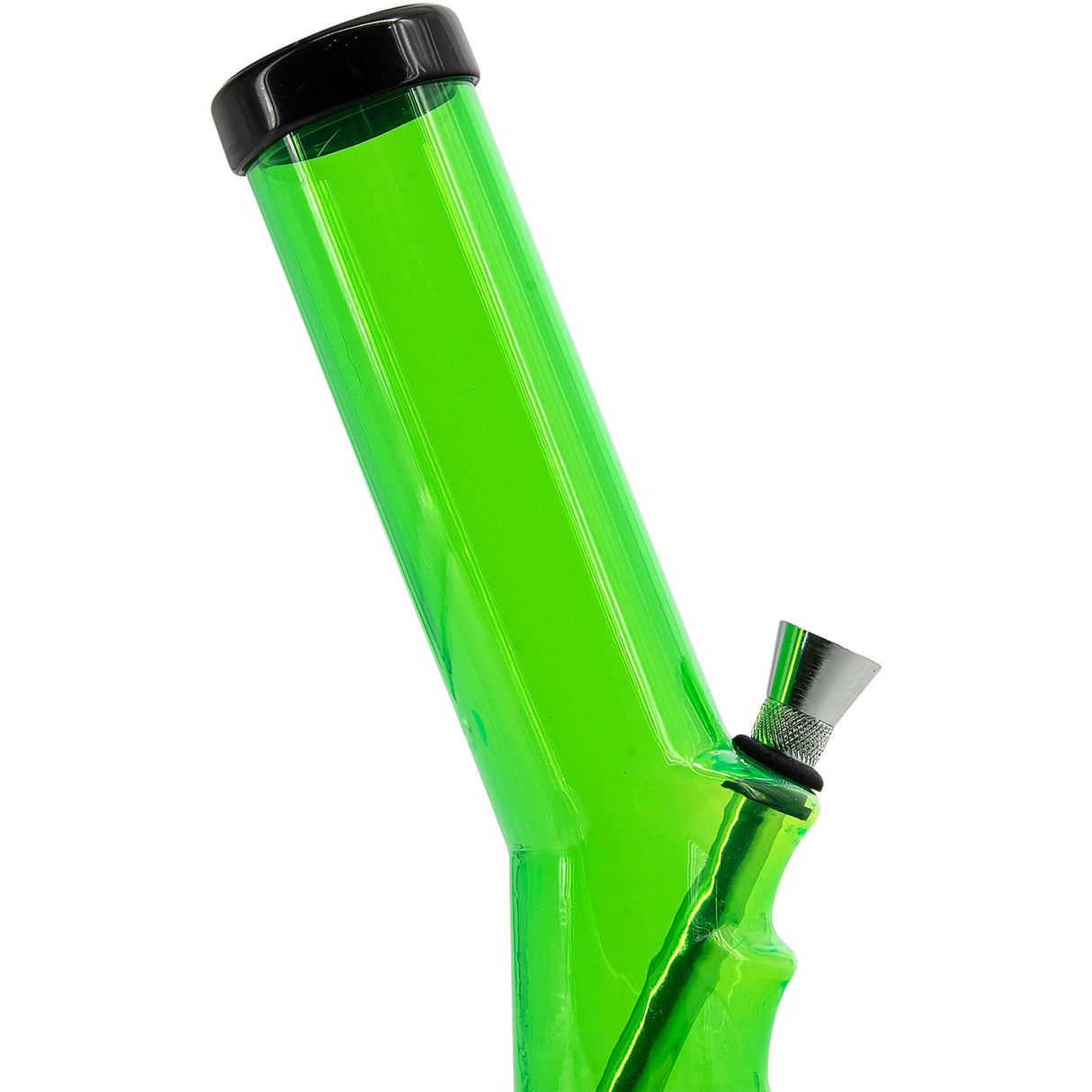 JM Plastics Acrylic Angled Straight Tube Bong in Vibrant Green, 9-12" Tall, Side View