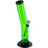 JM Plastics Angled Straight Tube Bong in Vibrant Green, Acrylic, 9-12" Tall, Side View