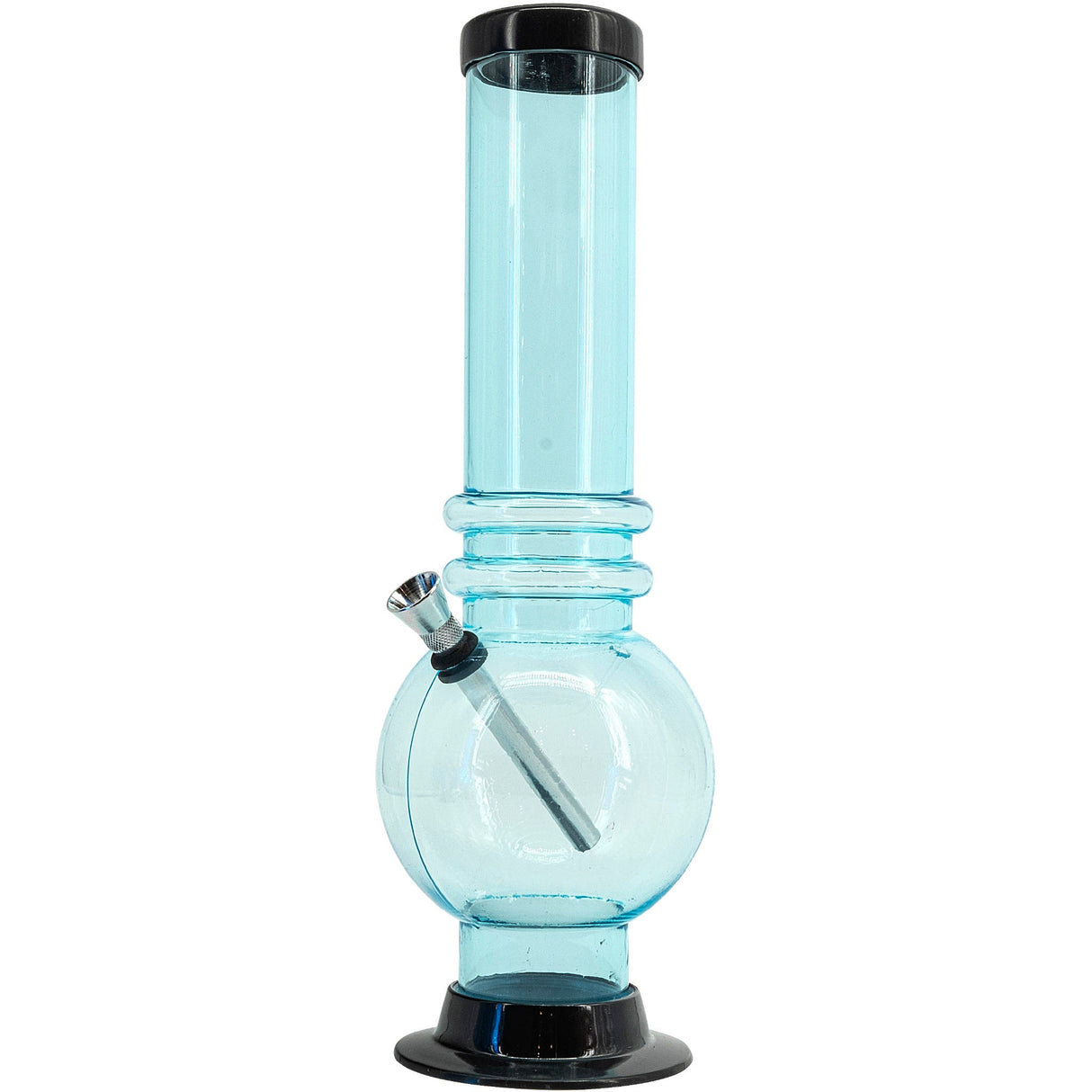 JM Plastics Acrylic Bubble Base Bong in Light Blue, 12-15 Inch Options, Front View on White Background