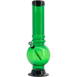 JM Plastics Acrylic Bubble Base Bong in Green, 12"-15" Tall, Front View