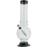 JM Plastics Acrylic Bubble Base Bong in Grey, 12"-15" Options, Front View on White Background