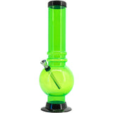 JM Plastics Acrylic Bubble Base Bong in Illuminati Green, 12-15 Inch Options, Front View