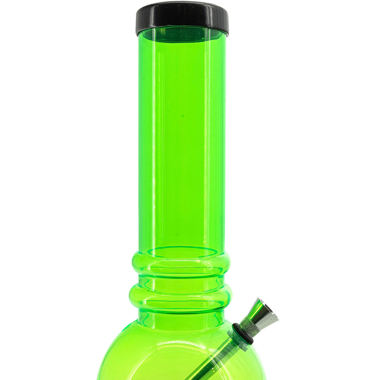 JM Plastics 12-15" Acrylic Bubble Base Bong in Vibrant Green - Front View