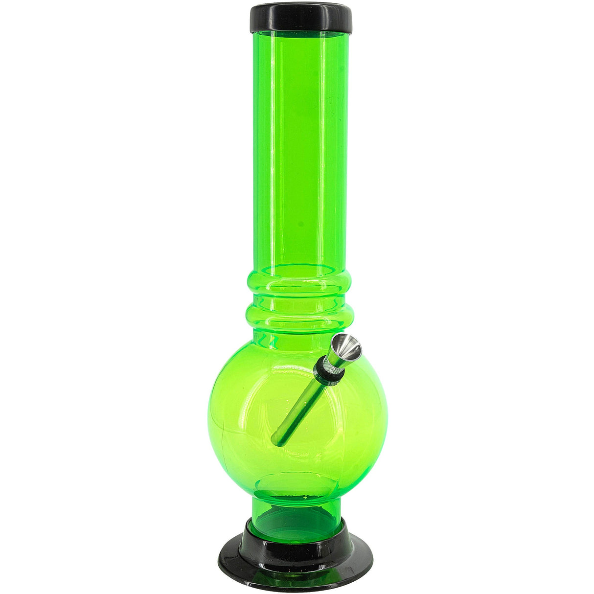 JM Plastics 12-15" Acrylic Bubble Base Bong in Vibrant Green - Front View