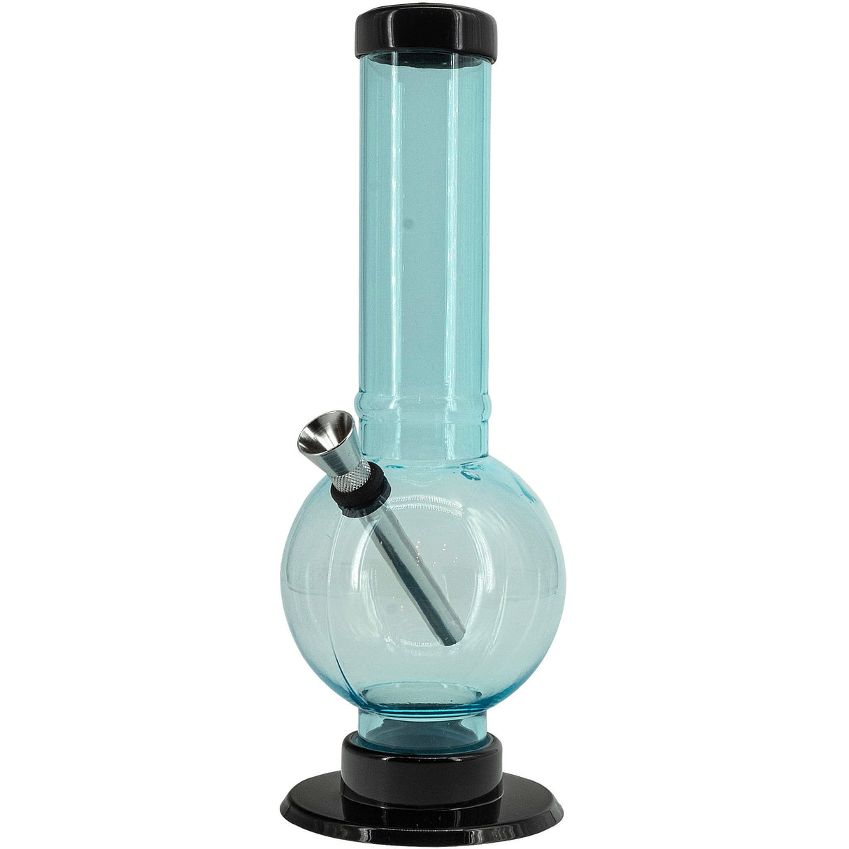 JM Plastics Acrylic Straight Tube Bubble Bottom Bong in Light Blue, Front View, 9-12 Inch Options